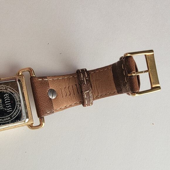Vintage Watches Gossip Square Gold Watch Brown Leather Strap Classic Minimalist - Picture 6 of 10
